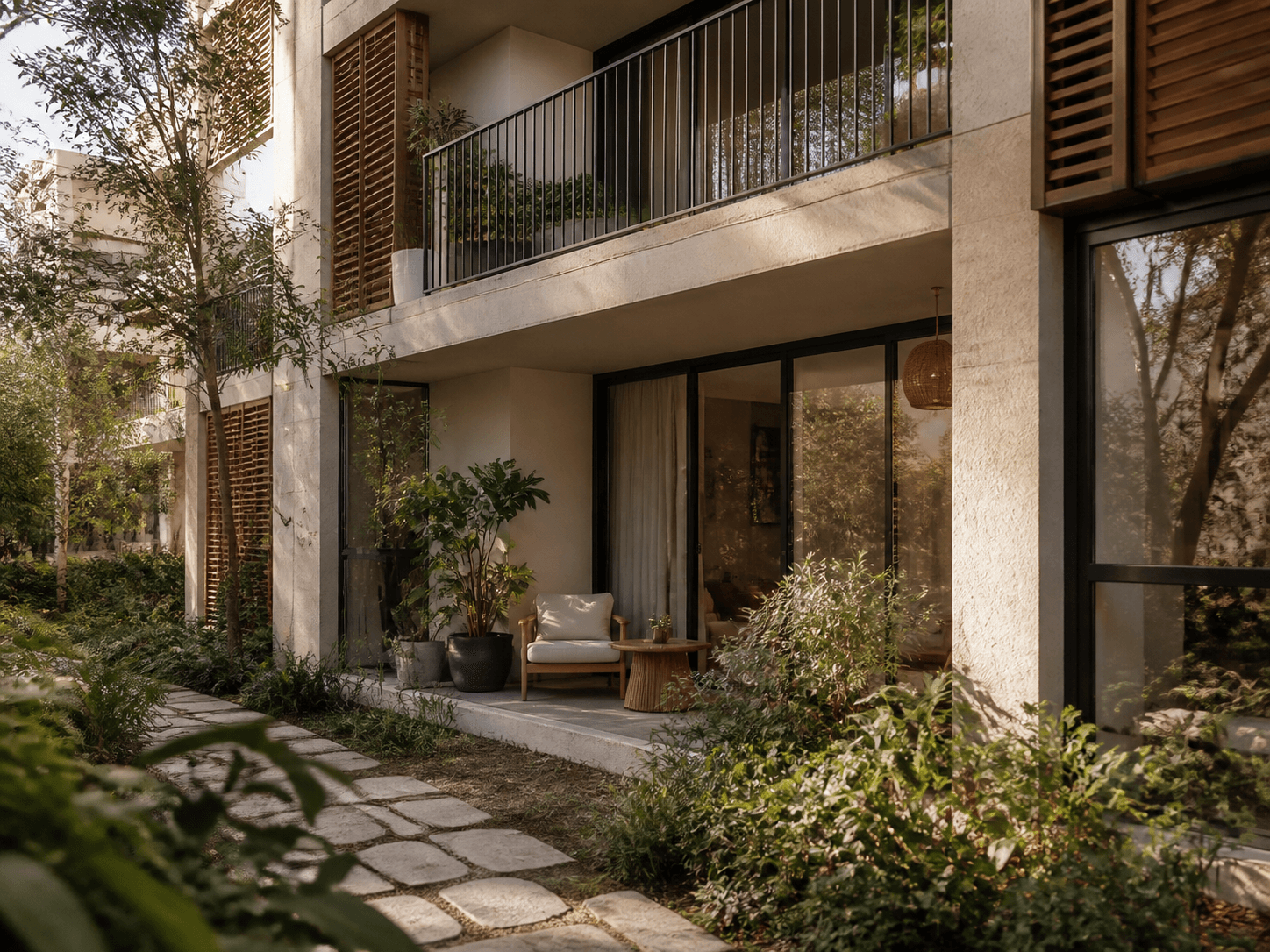 Residential architectural concept in a landscaped setting